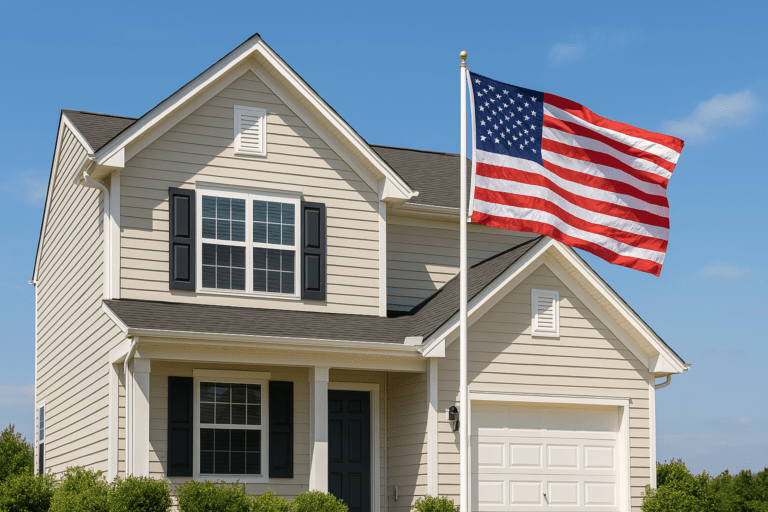 Flag in front of house